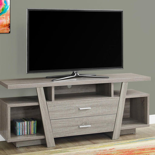 Monarch Specialties I 2721 | TV Stand - 60" - 2 Storage Drawers - Dark Taupe-SONXPLUS.com