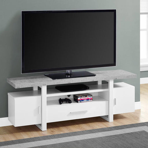 Monarch Specialties I 2725 | TV Stand - 60" - Imitation Cement Top - White-SONXPLUS.com