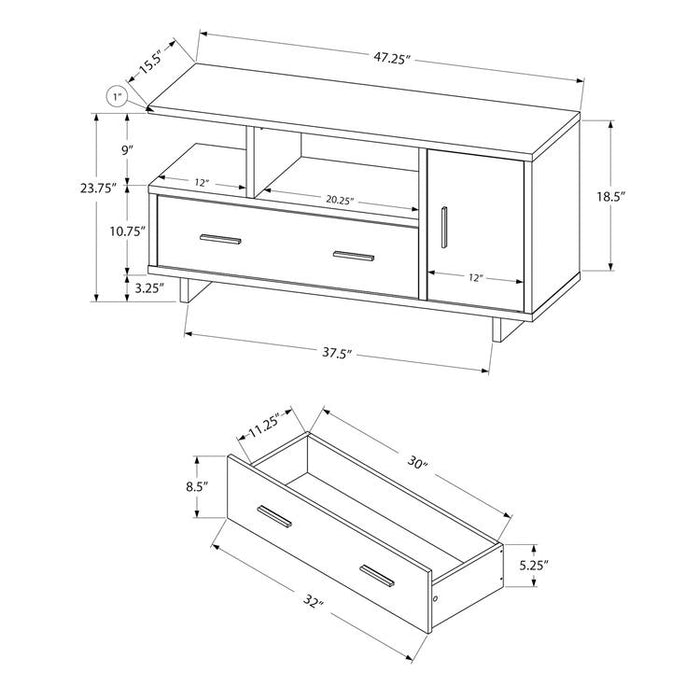 Monarch Specialties I 2803 | Meuble TV - 48" - Avec rangement - Imitation bois - Brun/Noir