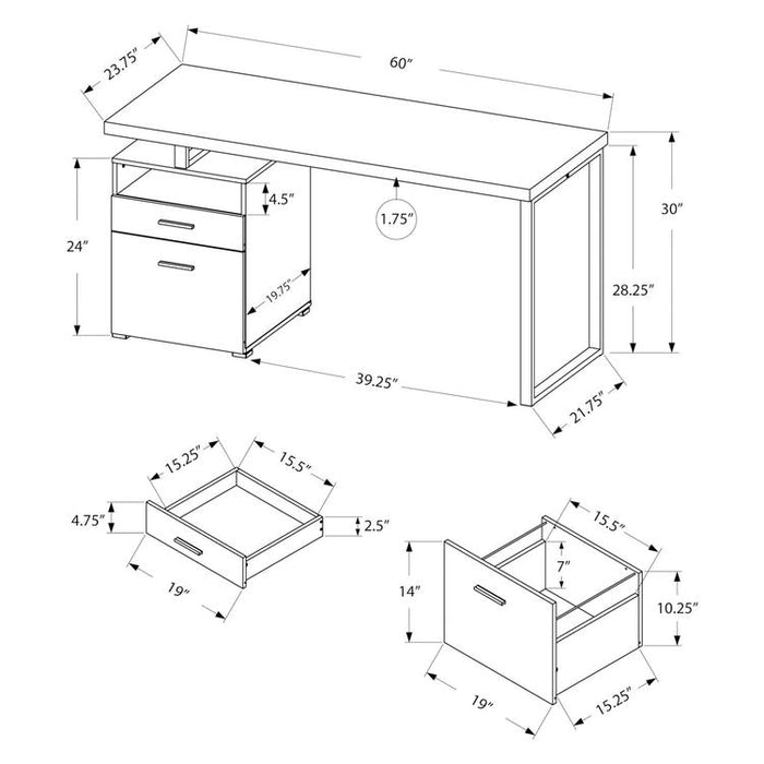 Monarch Specialties I 7143 | Meuble d'ordinateur - 60" - Métal argent - Espresso