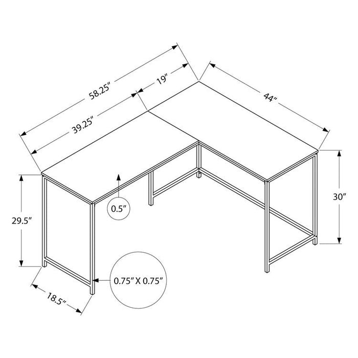 Monarch Specialties I 7391 | Meuble d'ordinateur - 58" - En coin - Conception en L - Métal noir - Immitation bois brun