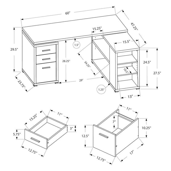 Monarch Specialties I 7419 | Computer Cabinet - Corner - L-Shape Design - Left or right orientation - With drawers - Grey top - Black