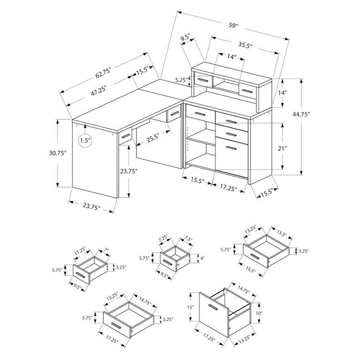 Monarch Specialties I 7430 | Computer Cabinet - Corner - L-Shape Design - Left or Right Hand - With Drawers - Grey Top - Black-SONXPLUS.com