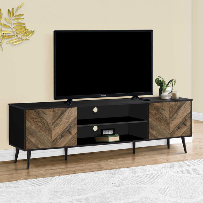 Monarch Specialties I 2781 | Meuble pour téléviseur 72'' - Base noir - Avec 2 portes simili-bois