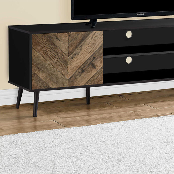 Monarch Specialties I 2781 | Meuble pour téléviseur 72'' - Base noir - Avec 2 portes simili-bois