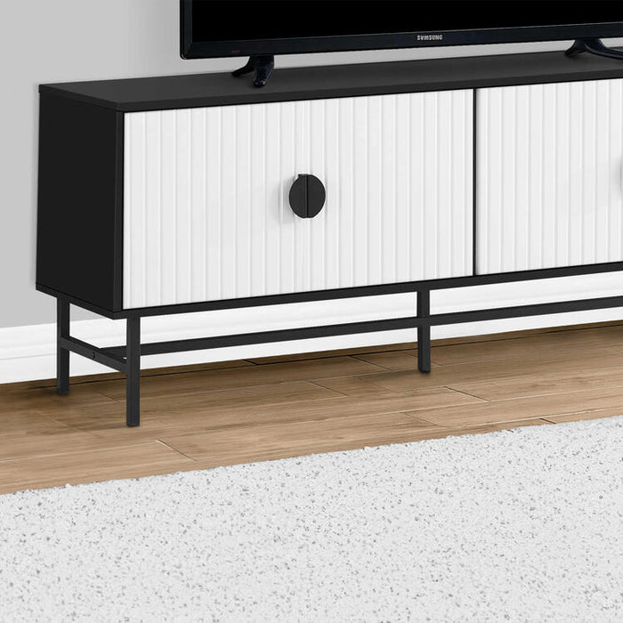 Monarch Specialties I 2732 | 60'' TV stand - Black metal base - 2 white doors