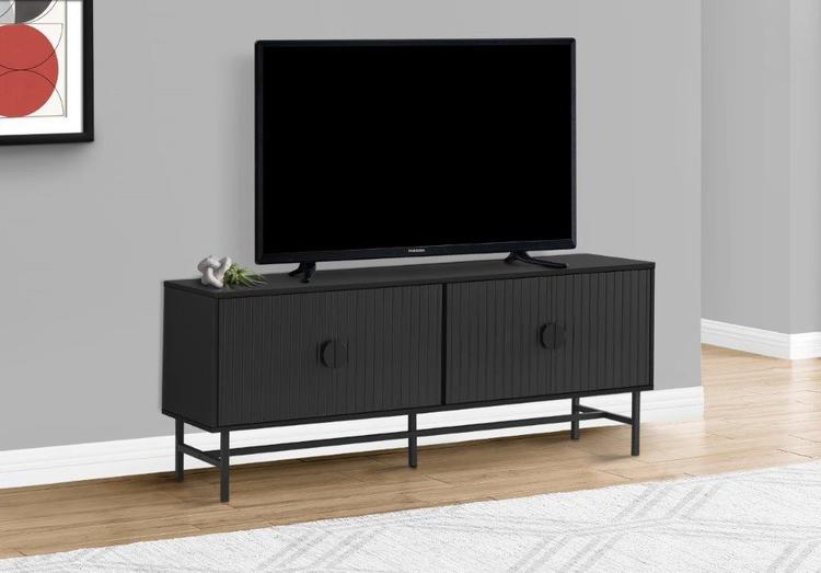 Monarch Specialties I 2732 | Meuble pour téléviseur 60'' - Base de métal noir - 2 portes noires