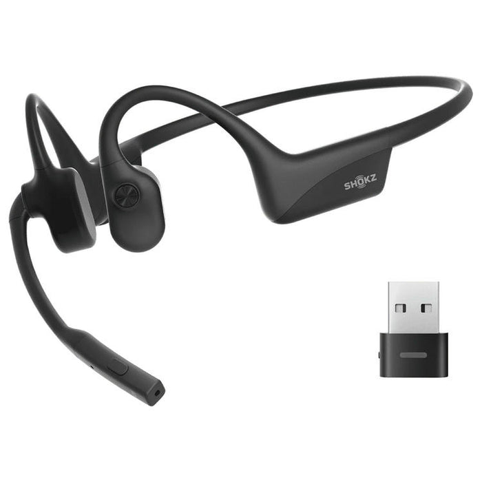 SHOKZ OpenComm2 USB-A | Écouteurs à conduction osseuse - Bluetooth - Adaptateur USB-A - Microphone - Noir