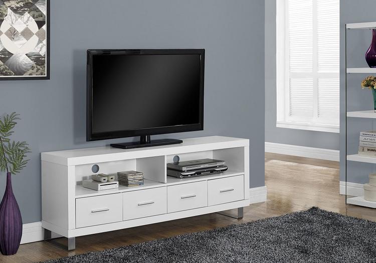 Monarch Specialties I2518 | TV Stand - 60" - 4 Drawers - White