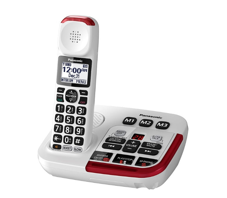 Panasonic KX-TGM470W | Cordless Phone - 1 Handset - Answering Machine - 2X Amplified - White