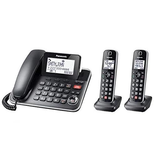 Panasonic KXTGF872B | Combo cordless phone - 1 fixed and 2 cordless handsets - Answering machine - Black