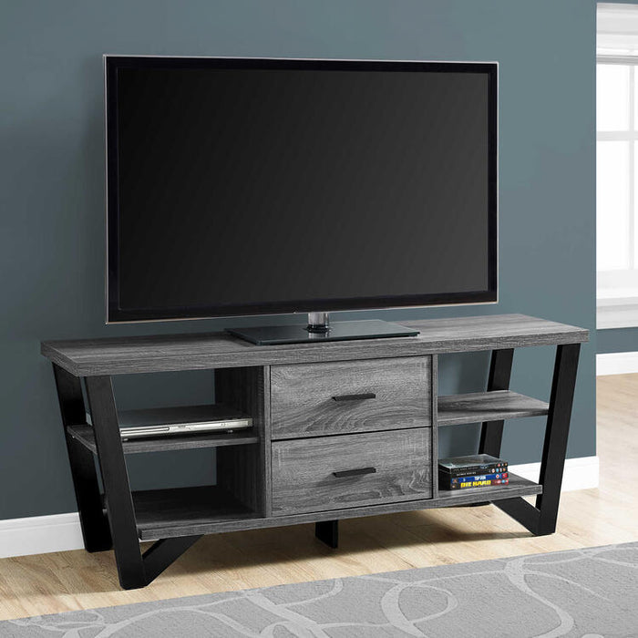 Monarch Specialties I2762 | Meuble TV - 60" - 2 Tiroirs de rangement - Gris/Noir