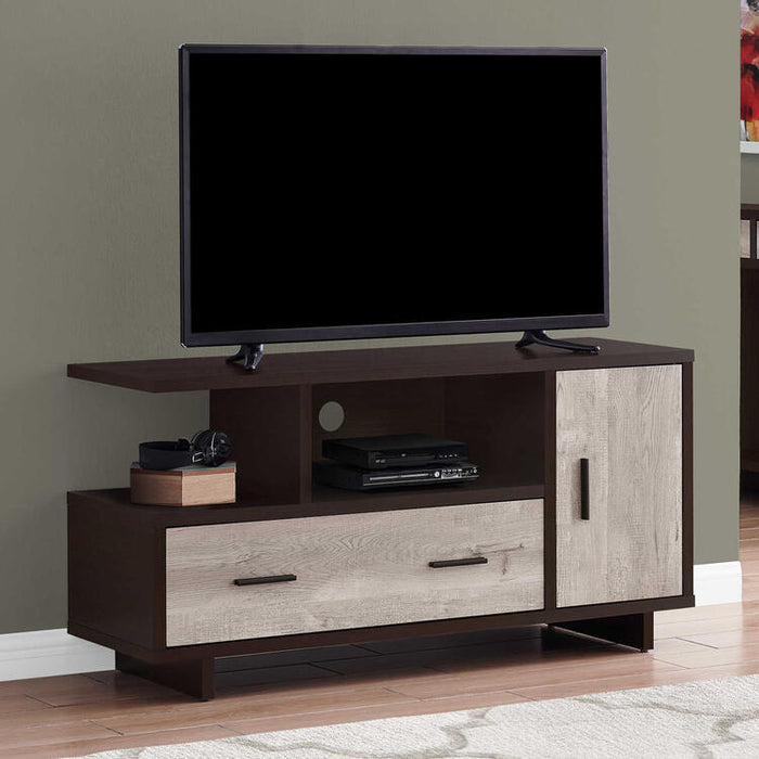 Monarch Specialties I2805 | TV stand - 48" - 1 Drawer - 1 Cabinet - Espresso/Taupe