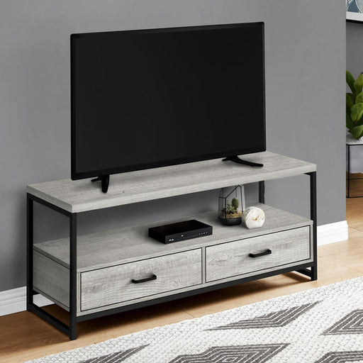 Monarch Specialties I 2871 | TV stand - 48" - 2 Storage drawers - Black metal - Imitation wood Grey-SONXPLUS.com