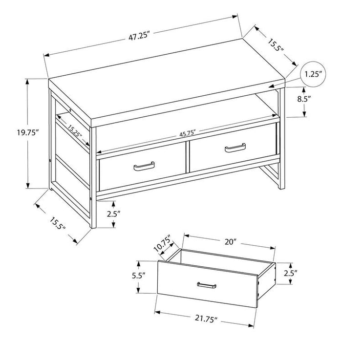 Monarch Specialties I 2871 | TV stand - 48" - 2 Storage drawers - Black metal - Grey imitation wood