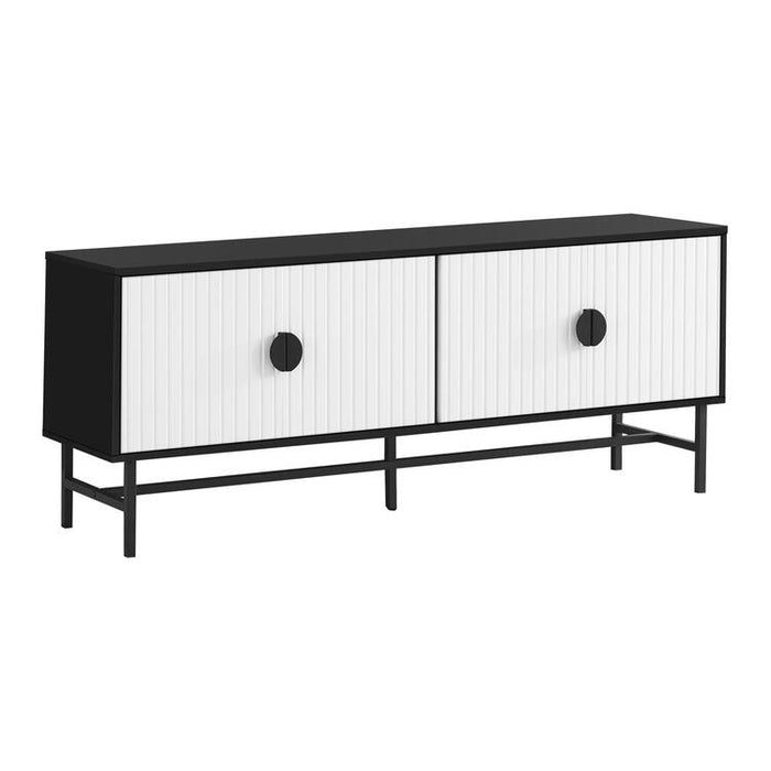 Monarch Specialties I 2732 | Meuble pour téléviseur 60'' - Base de métal noir - 2 portes blanches-SONXPLUS.com