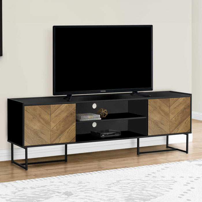 Monarch Specialties I 2752 | Meuble pour téléviseur 72'' - Base de métal noir - Avec 2 portes simili-bois-SONXPLUS.com