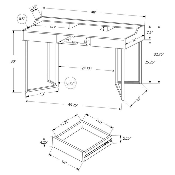 Monarch Specialties I 7360 | Computer cabinet - 48" - With drawers - Black metal - Dark taupe