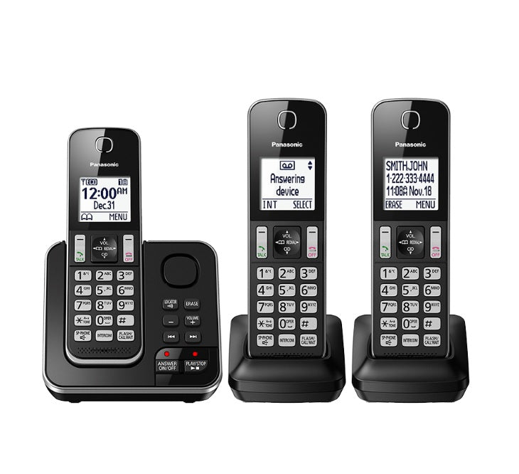 Panasonic KX-TGD393B | Cordless Phone - 3 Handsets - Answering Machine - Black