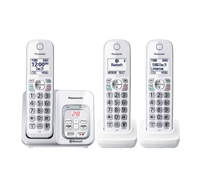 Panasonic KX-TGD593W | Cordless Phone - 3 Handsets - Cellular Link - Answering Machine - Bluetooth - White